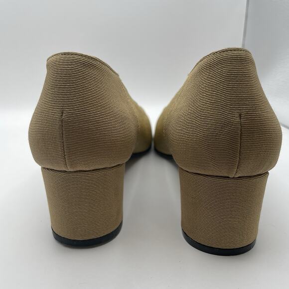Yves Saint Laurent YSL Size 6.5 Vintage Canvas High Heels Tan Woven Shoe Neutral - Picture 4 of 9